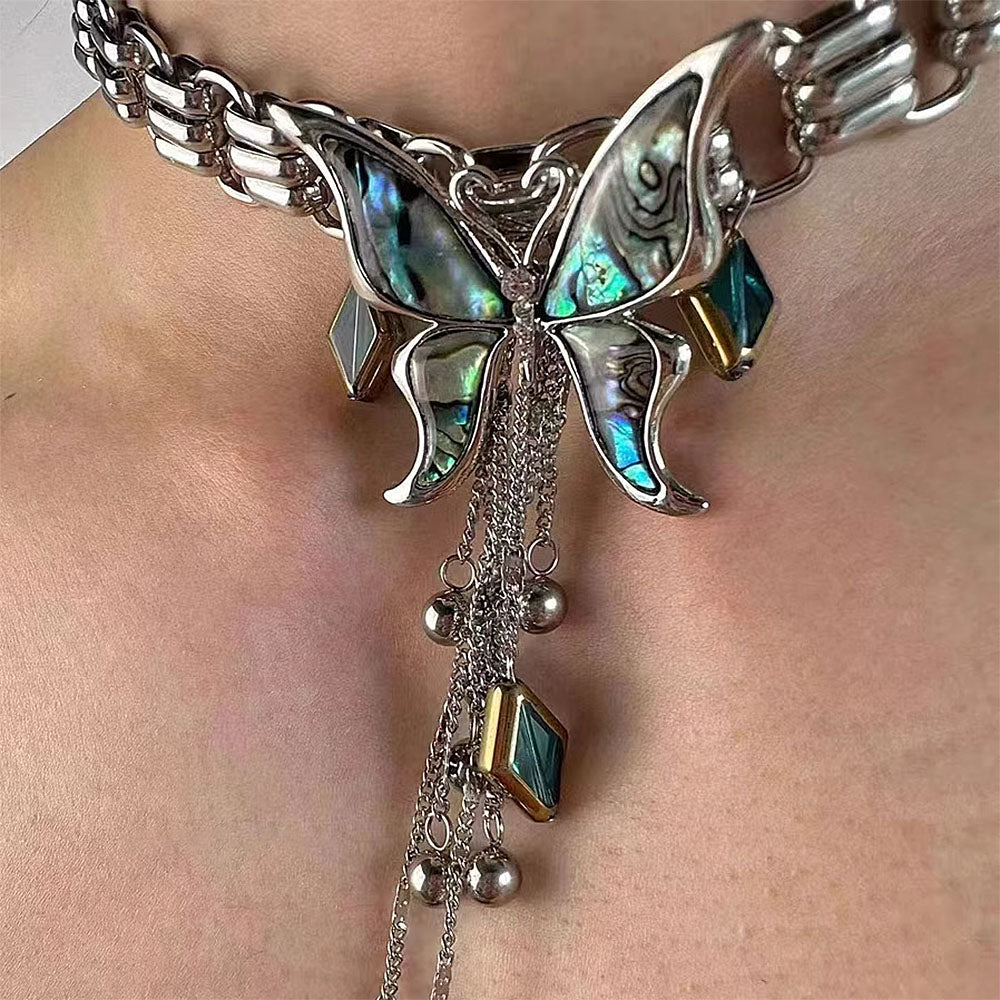 BUTTERFLY CHOKER: BLUE DIAMOND AESTHETIC BUTTERFLY NECKLACE