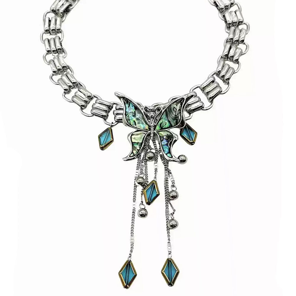 BUTTERFLY CHOKER: BLUE DIAMOND AESTHETIC BUTTERFLY NECKLACE