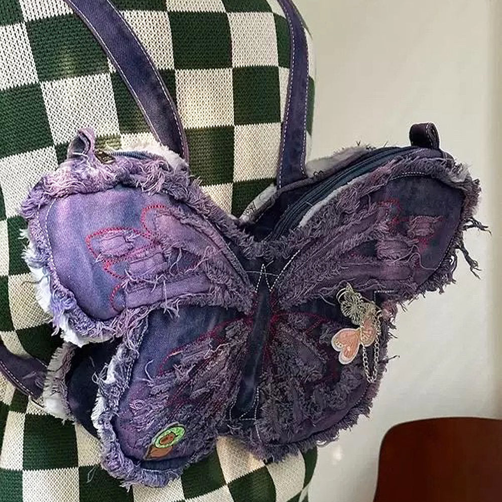 BUTTERFLY DENIM SHOULDER BAG Y2K PURSE