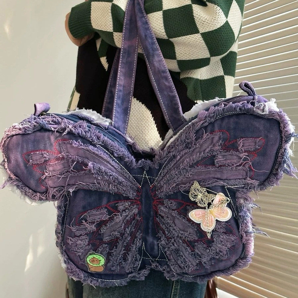 BUTTERFLY DENIM SHOULDER BAG Y2K PURSE