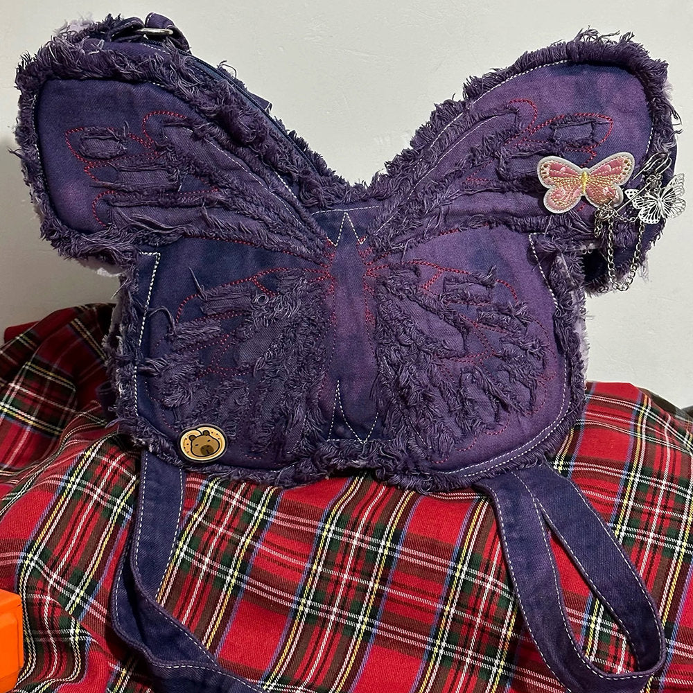 BUTTERFLY DENIM SHOULDER BAG Y2K PURSE