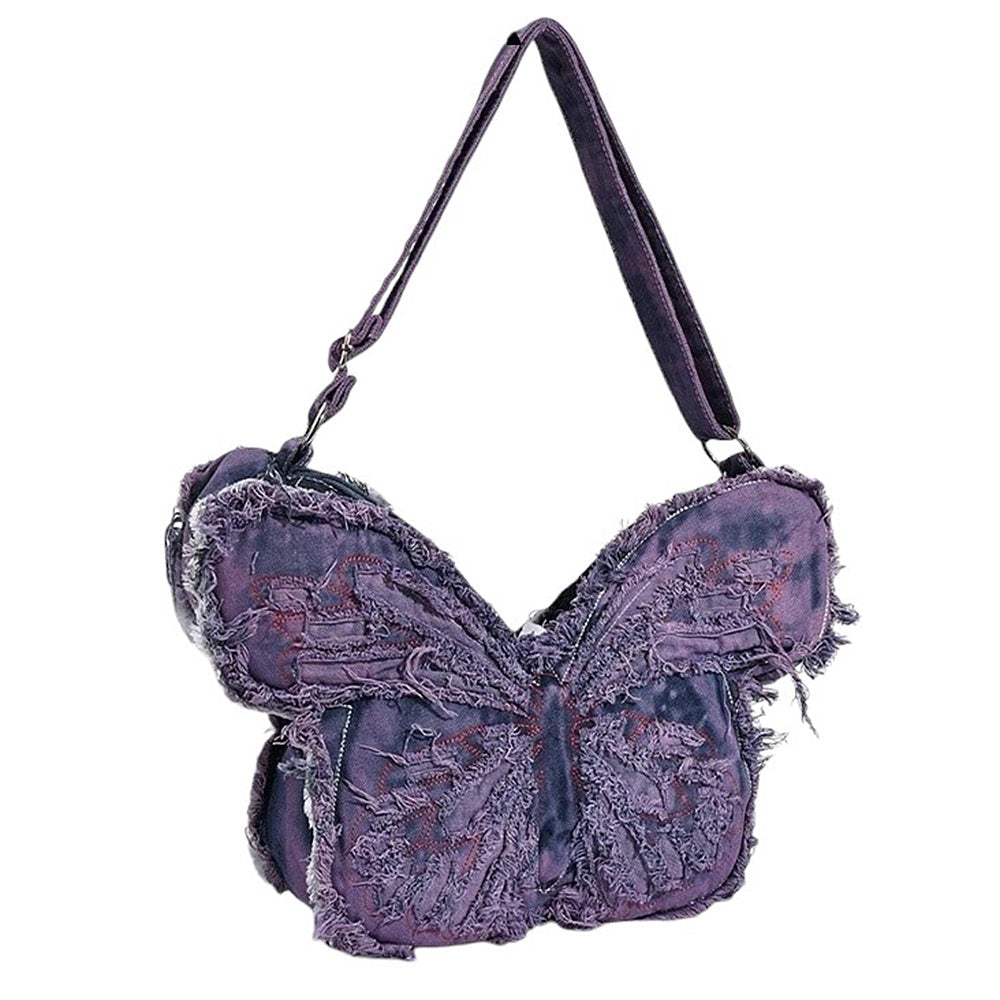 BUTTERFLY DENIM SHOULDER BAG Y2K PURSE