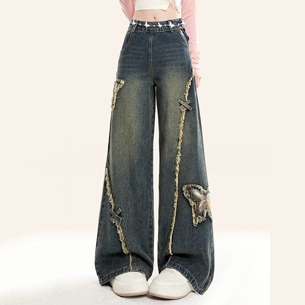 BUTTERFLY FLARED JEANS FOR WOMEN WITH ARTISTIC DETAILS