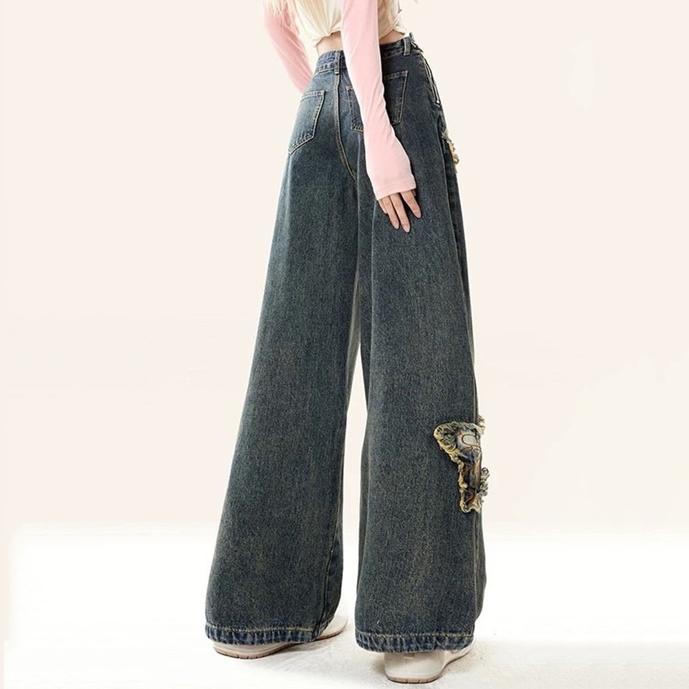 BUTTERFLY FLARED JEANS FOR WOMEN WITH ARTISTIC DETAILS