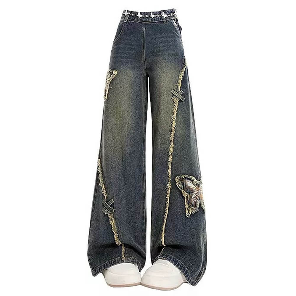 BUTTERFLY FLARED JEANS FOR WOMEN WITH ARTISTIC DETAILS