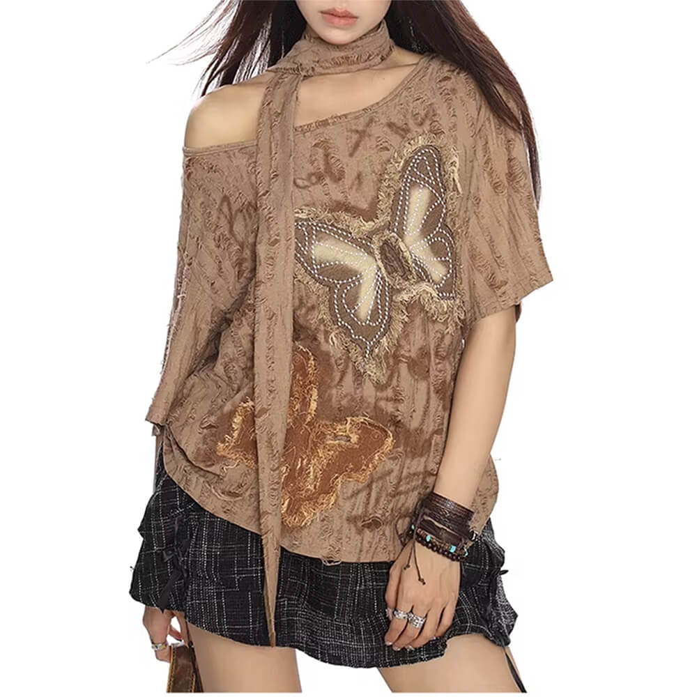 BUTTERFLY PATCH TEE EARLY 2000S AESTHETIC