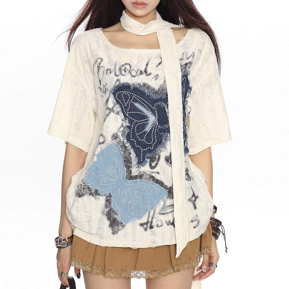 BUTTERFLY PATCH TEE EARLY 2000S AESTHETIC