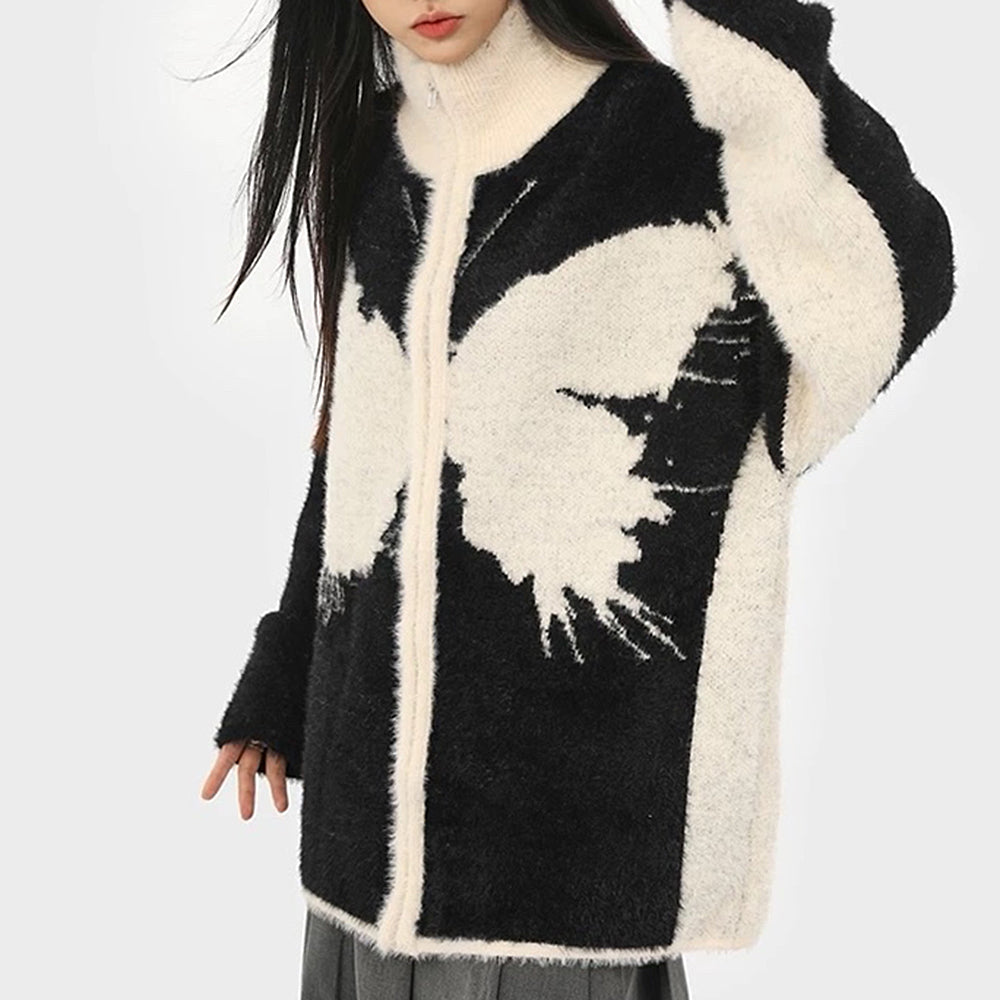 BUTTERFLY PATCHWORK FLEECE JACKET BROWN AND BLACK