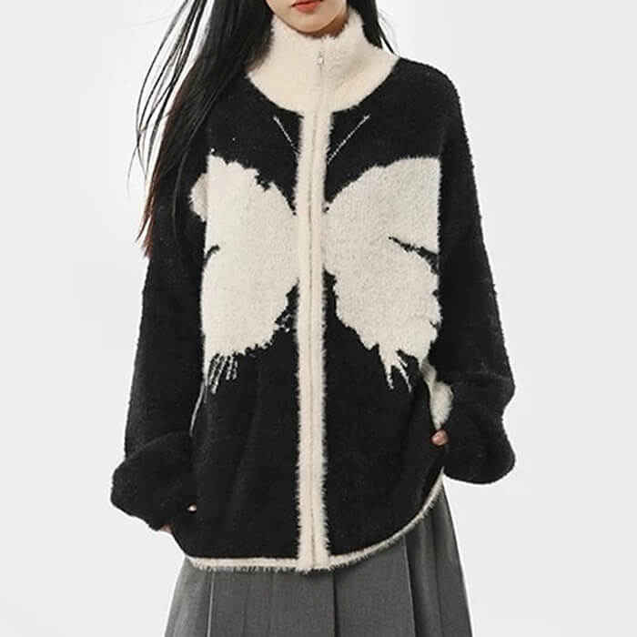 BUTTERFLY PATCHWORK FLEECE JACKET BROWN AND BLACK