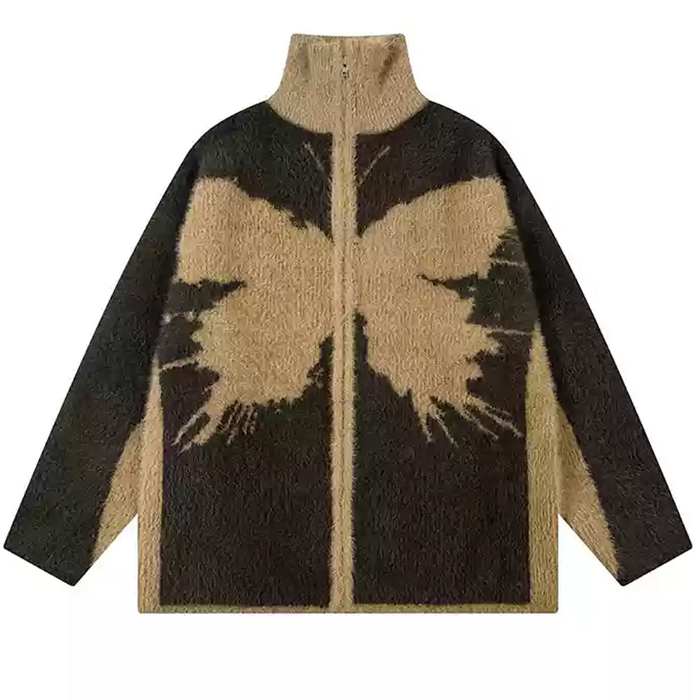 BUTTERFLY PATCHWORK FLEECE JACKET BROWN AND BLACK