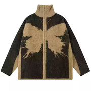 BUTTERFLY PATCHWORK FLEECE JACKET BROWN AND BLACK