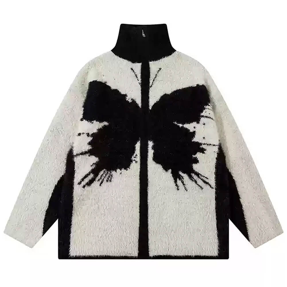 BUTTERFLY PATCHWORK FLEECE JACKET BROWN AND BLACK