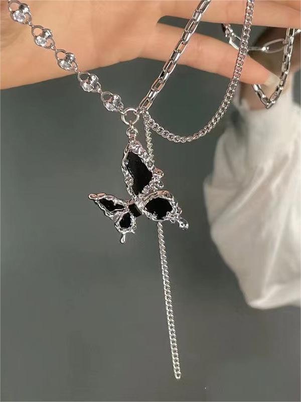 BUTTERFLY PENDANT NECKLACE Y2K STAR CROSS DESIGN
