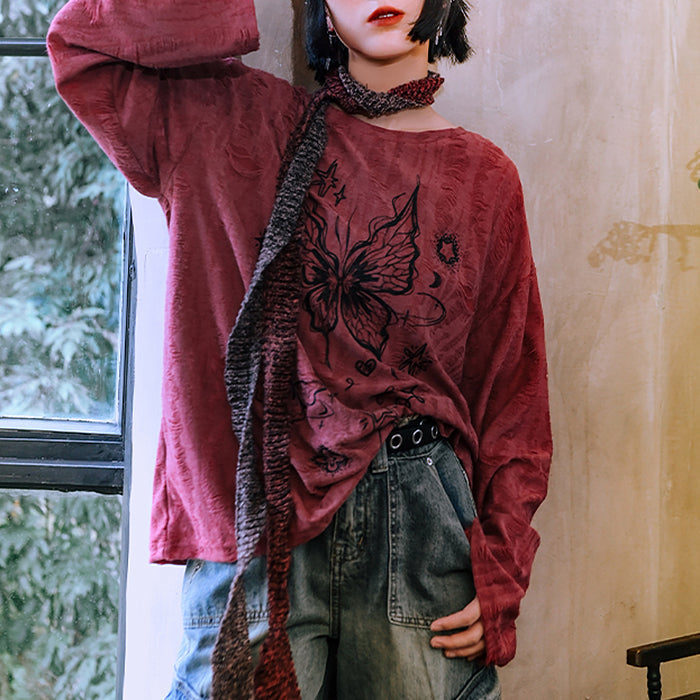 BUTTERFLY PRINT LONG SLEEVE TEE FAIRYCORE AESTHETIC