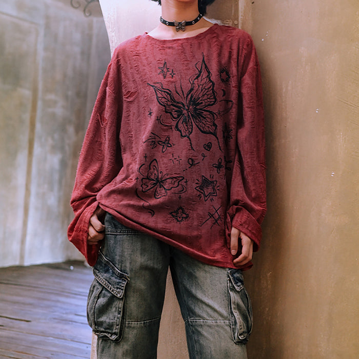 BUTTERFLY PRINT LONG SLEEVE TEE FAIRYCORE AESTHETIC