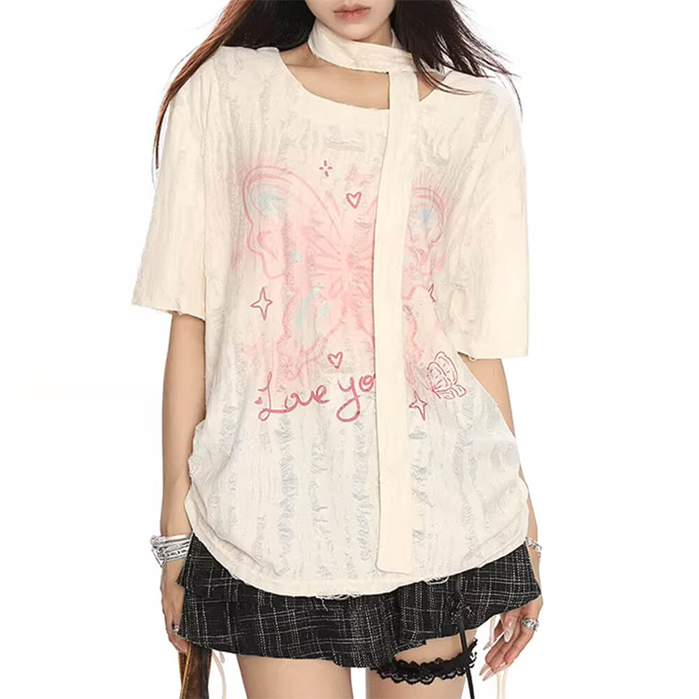 BUTTERFLY PRINT TOP DARK FAIRY LOUNGE OVERSIZED TEE
