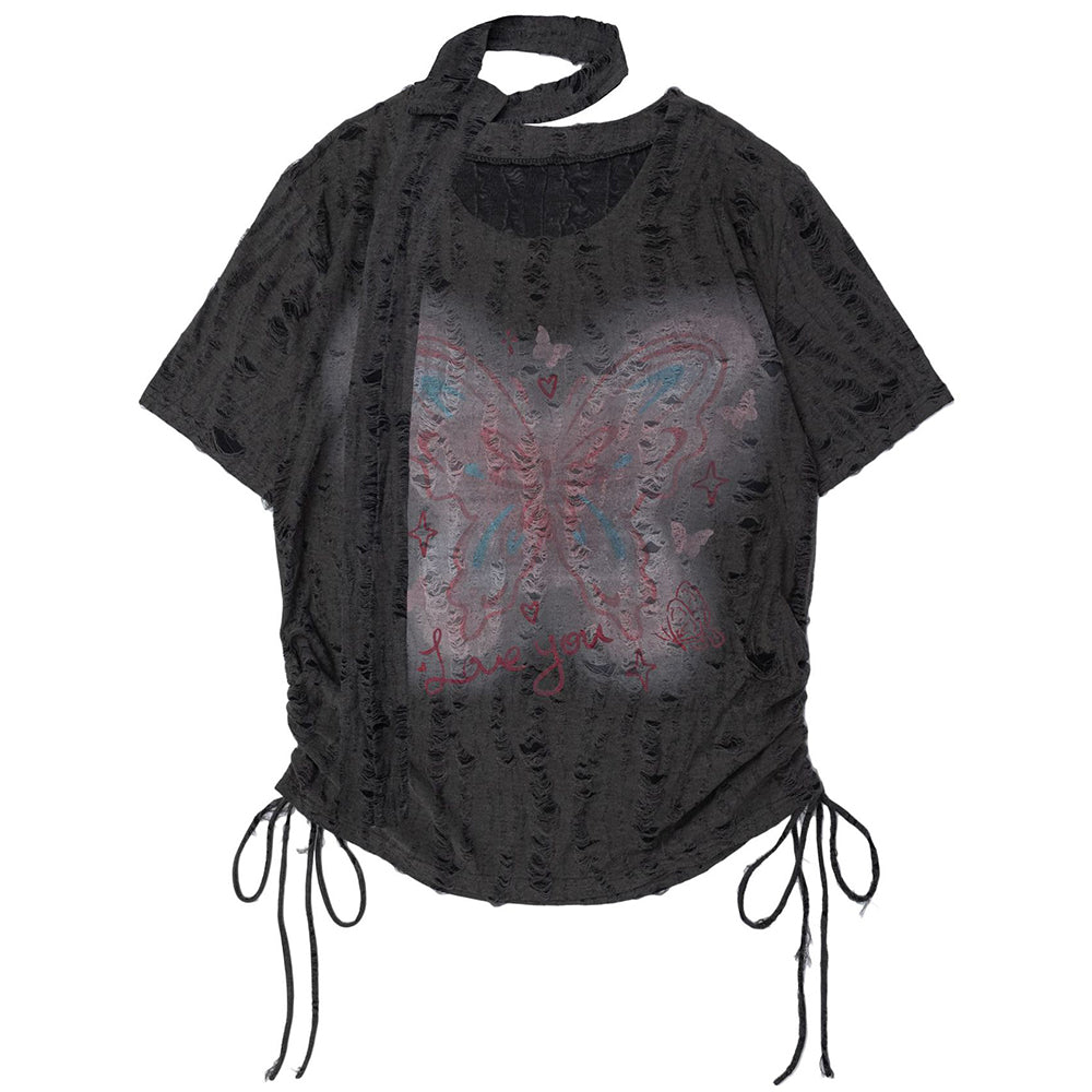 BUTTERFLY PRINT TOP DARK FAIRY LOUNGE OVERSIZED TEE
