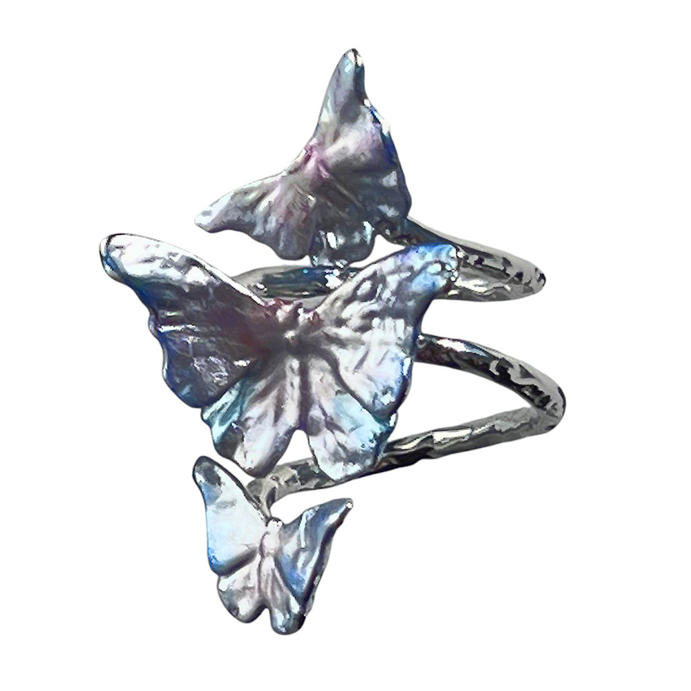 BUTTERFLY RING ELEGANT SILVER WITH REFLECTIVE BLUE-LILAC FINISH