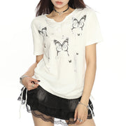 BUTTERFLY T-SHIRT ELEGANT INK-STYLE BUTTERFLY DESIGN
