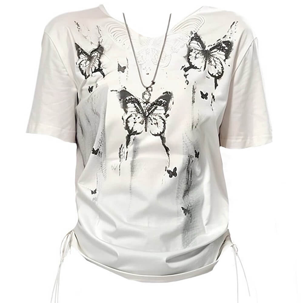 BUTTERFLY T-SHIRT ELEGANT INK-STYLE BUTTERFLY DESIGN