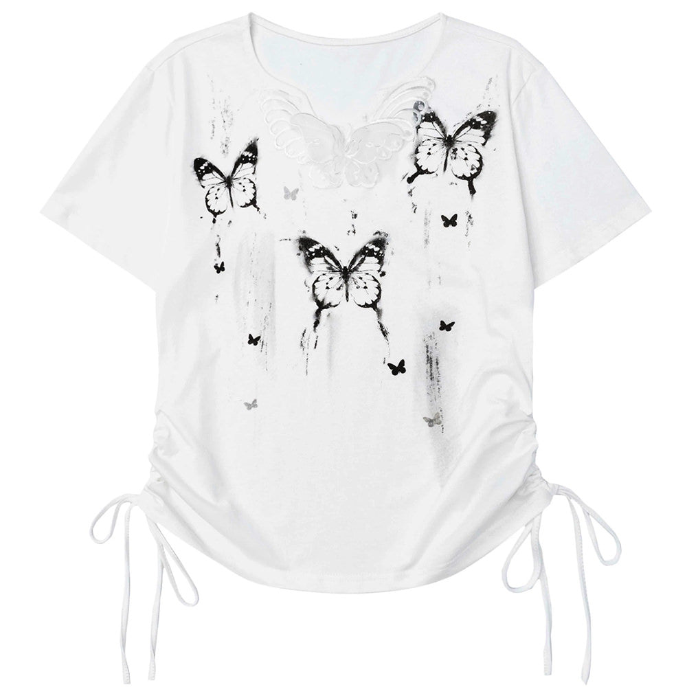 BUTTERFLY T-SHIRT ELEGANT INK-STYLE BUTTERFLY DESIGN