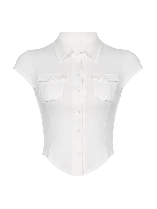BUTTON-DOWN SHIRT WITH PATCH POCKETS AND BUTTON PLACKET Y2K-INSPIRED