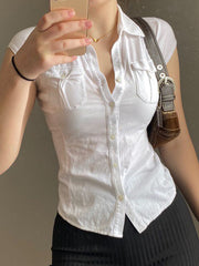 BUTTON-DOWN SHIRT WITH PATCH POCKETS AND BUTTON PLACKET Y2K-INSPIRED
