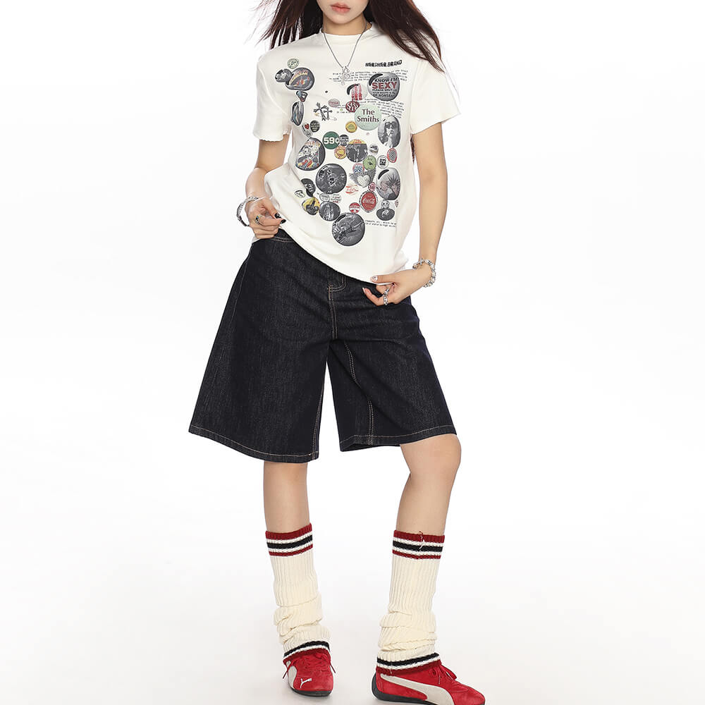 BUTTON GRAPHICS T-SHIRT RETRO NOSTALGIA COLLAGE