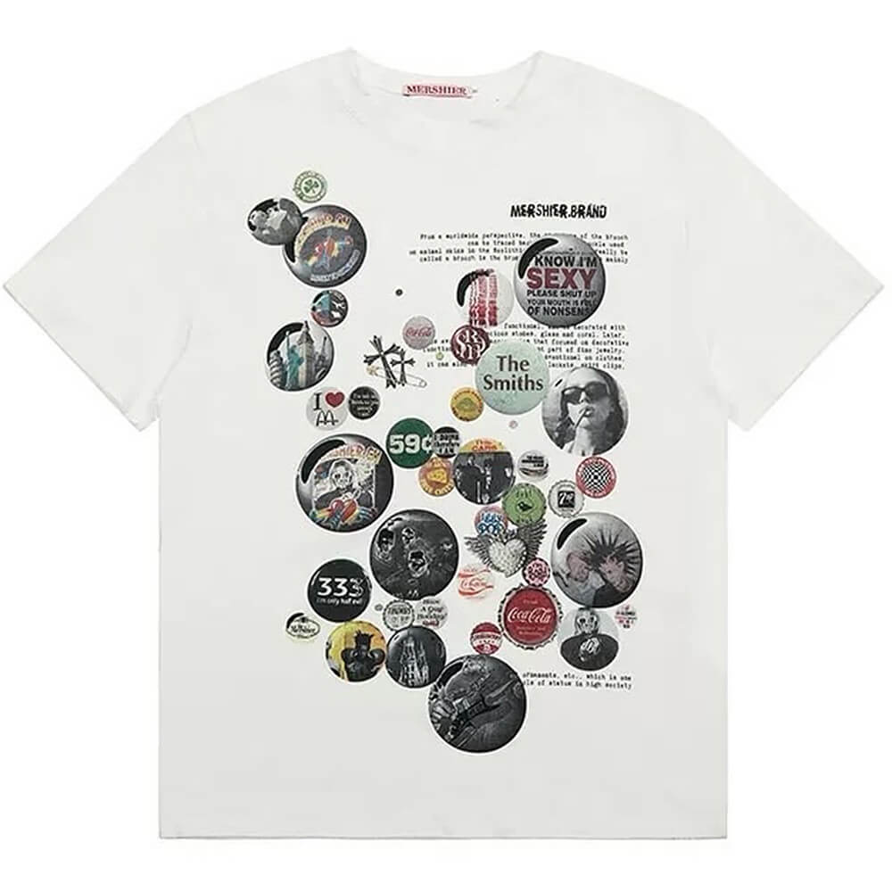 BUTTON GRAPHICS T-SHIRT RETRO NOSTALGIA COLLAGE