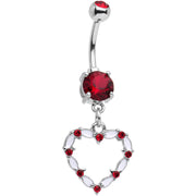 Red Gem White Whole Heart Dangle Belly Ring