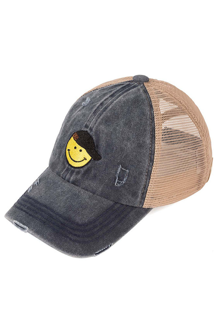 C.C Glitter Smiley Patch Kids Pony Cap