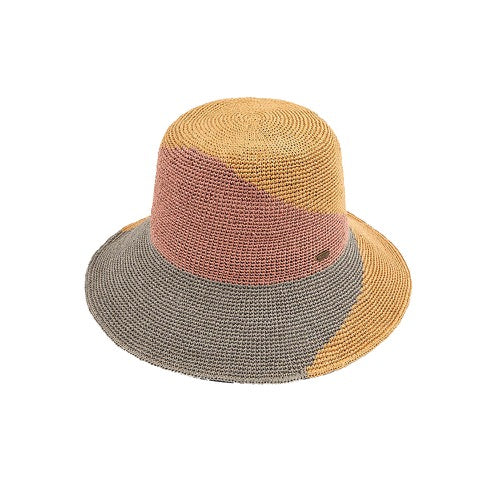 C.C Handmade Paper Crochet Cloche Summer Sun Hat Two-Tone Color Block Paper Hat Crochet Beach Hat