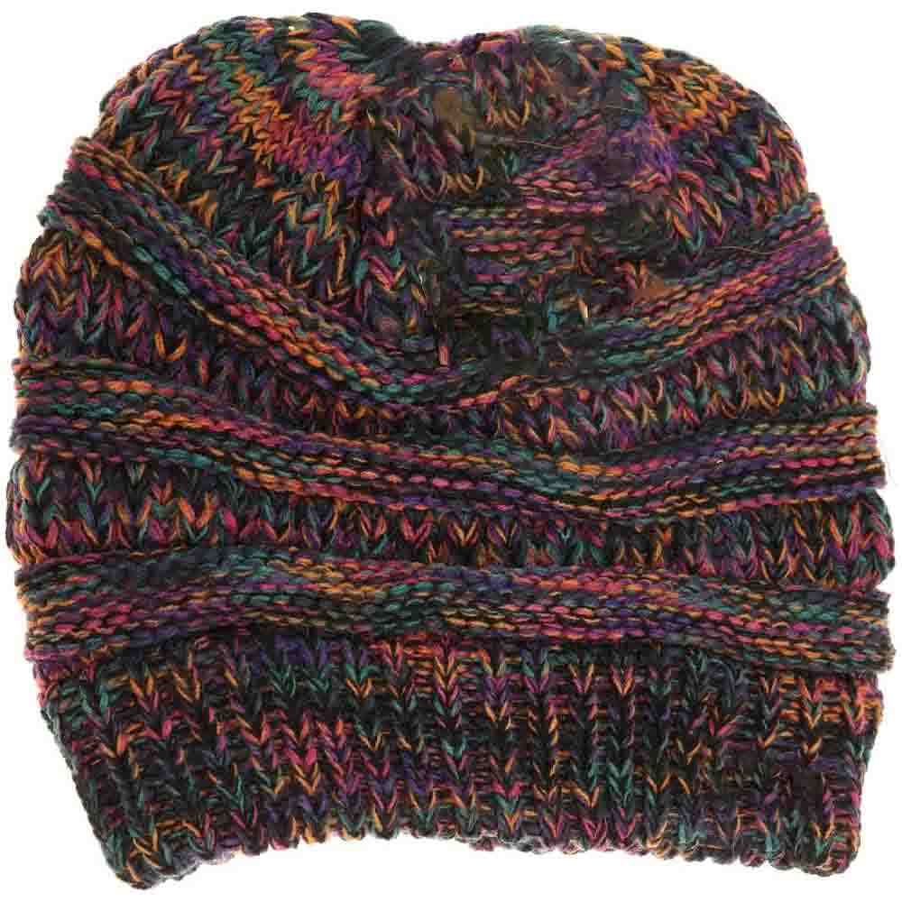 C.C Mixed Color Knitted Ponytail Beanie Winter Hat