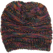 C.C Mixed Color Knitted Ponytail Beanie Winter Hat