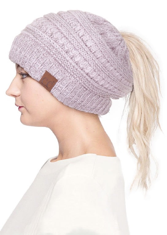 C.C Mixed Color Knitted Ponytail Beanie Winter Hat