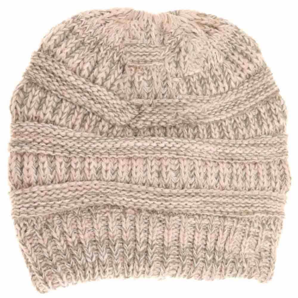 C.C Mixed Color Knitted Ponytail Beanie Winter Hat