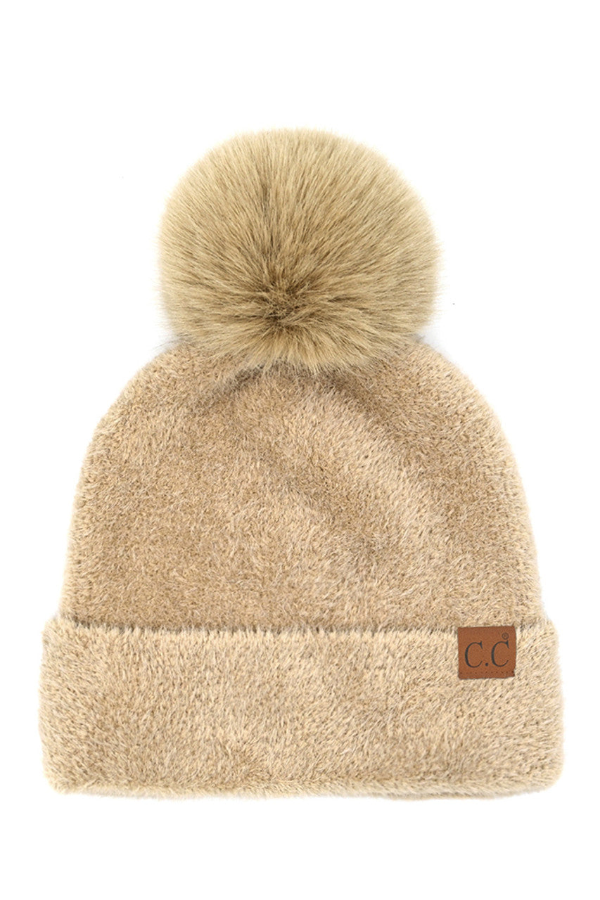 C.C Plush Terry Chenille Pom Beanie Winter Hat