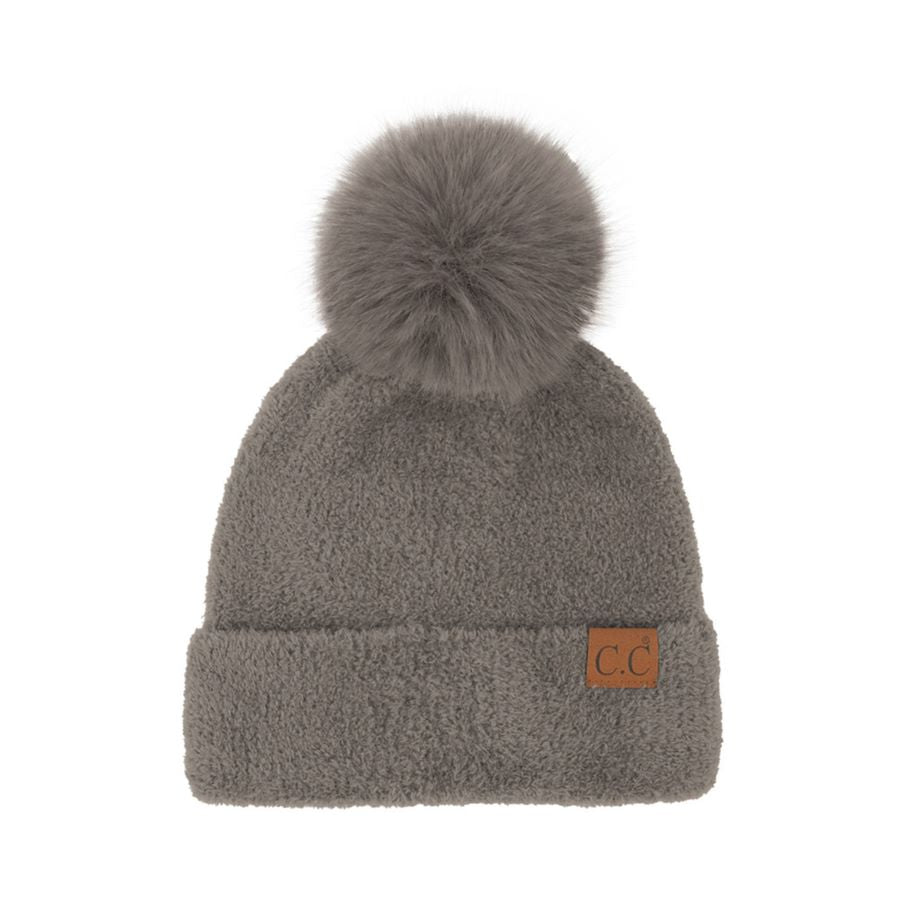 C.C Plush Terry Chenille Pom Beanie Winter Hat