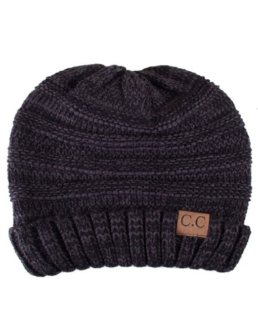 C.C Slouchy Two-Tone Detailed Knitted Beanie Winter Hat