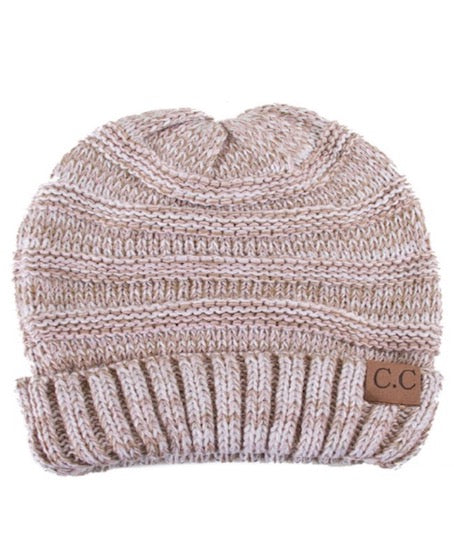 C.C Slouchy Two-Tone Detailed Knitted Beanie Winter Hat