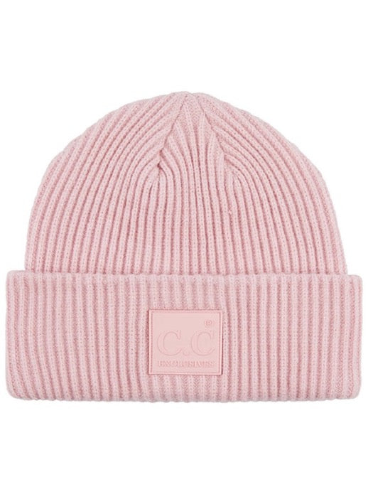 C.C Solid Ribbed Knit Detailed Beanie With Rubber Patch Hat