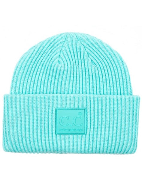 C.C Solid Ribbed Knit Detailed Beanie With Rubber Patch Hat