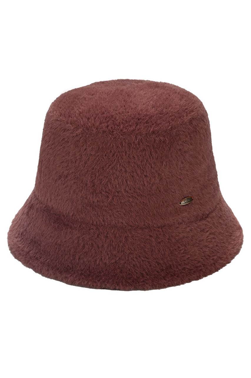 C.C Solid Short Hair Faux Fur Winter Bucket Hat