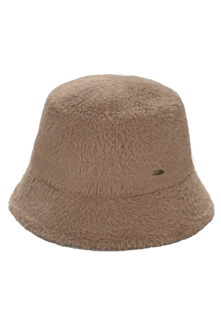 C.C Solid Short Hair Faux Fur Winter Bucket Hat