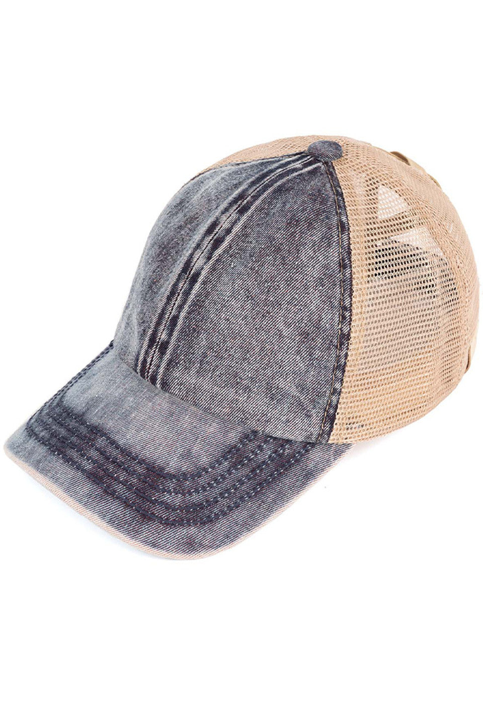 C.C STONE WASHED DENIM KID PONY CAP