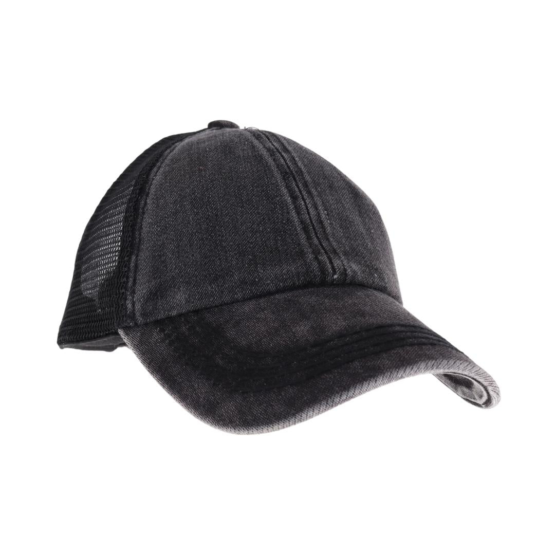 C.C STONE WASHED DENIM KID PONY CAP