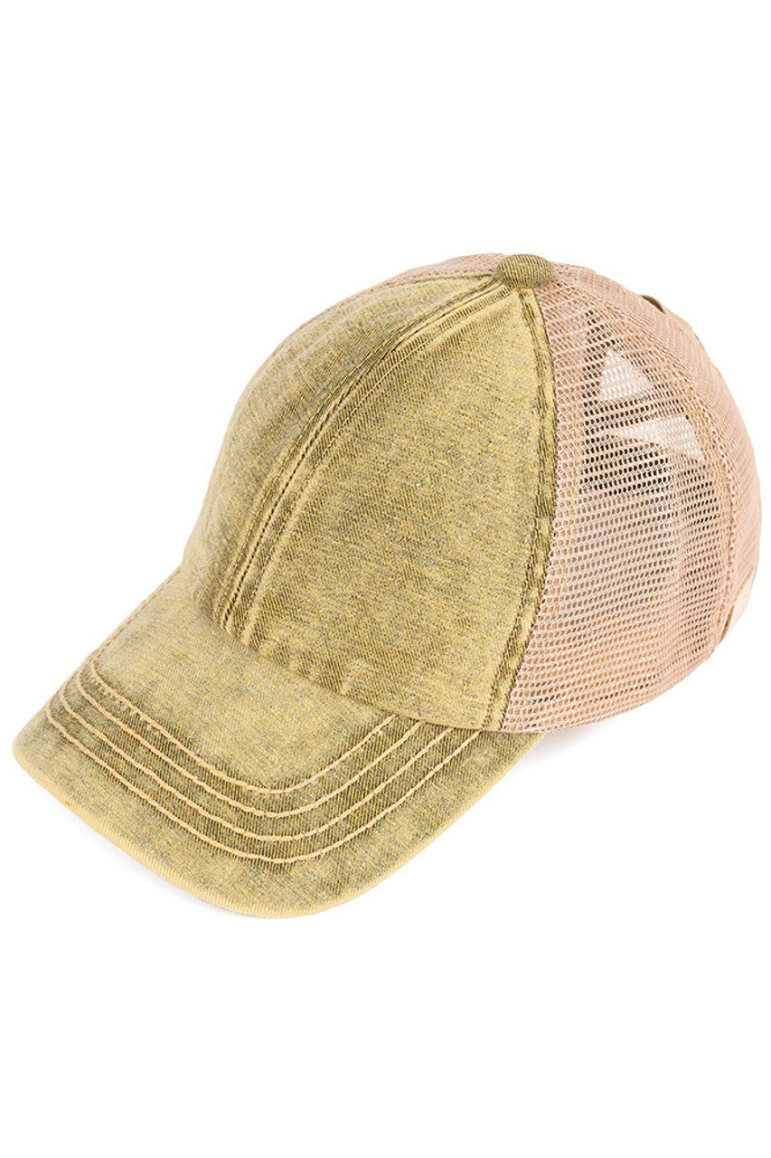 C.C STONE WASHED DENIM KID PONY CAP