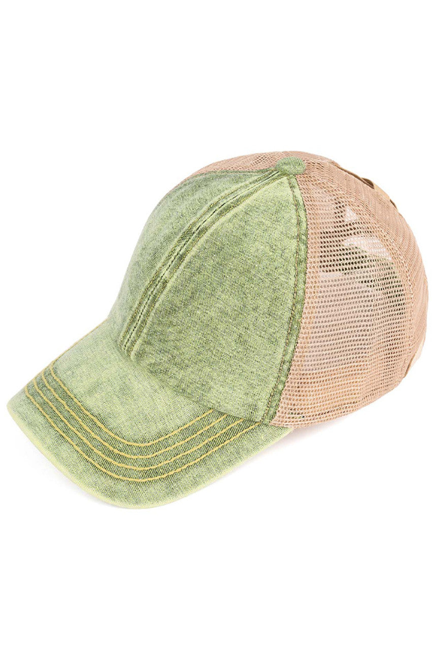 C.C STONE WASHED DENIM KID PONY CAP