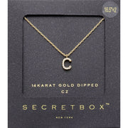 -C- Secret Box 14K Gold Dipped Cubic Zirconia Initial Monogram Pendant Necklace