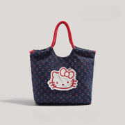 Retro denim tote bag, large capacity fashion shoulder bag, cute versatile tote bag for women